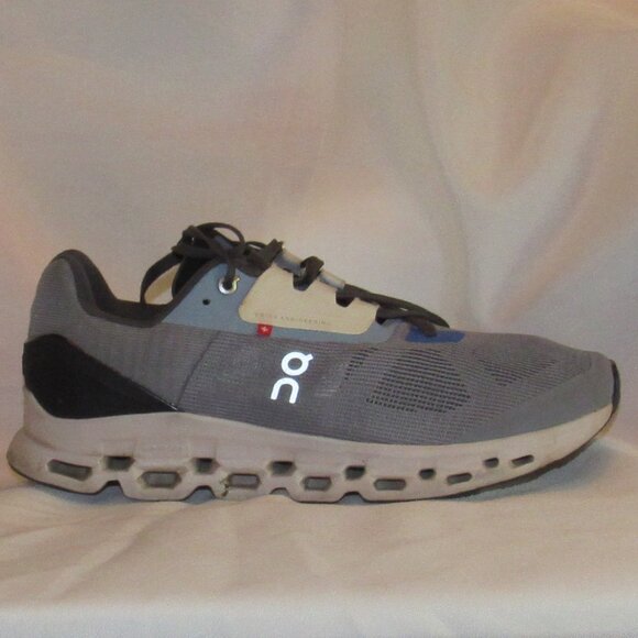 On Cloudstratus Fossil Grey Blue White Running Shoes (39.99007) Men's Size 9.5 - Picture 5 of 12